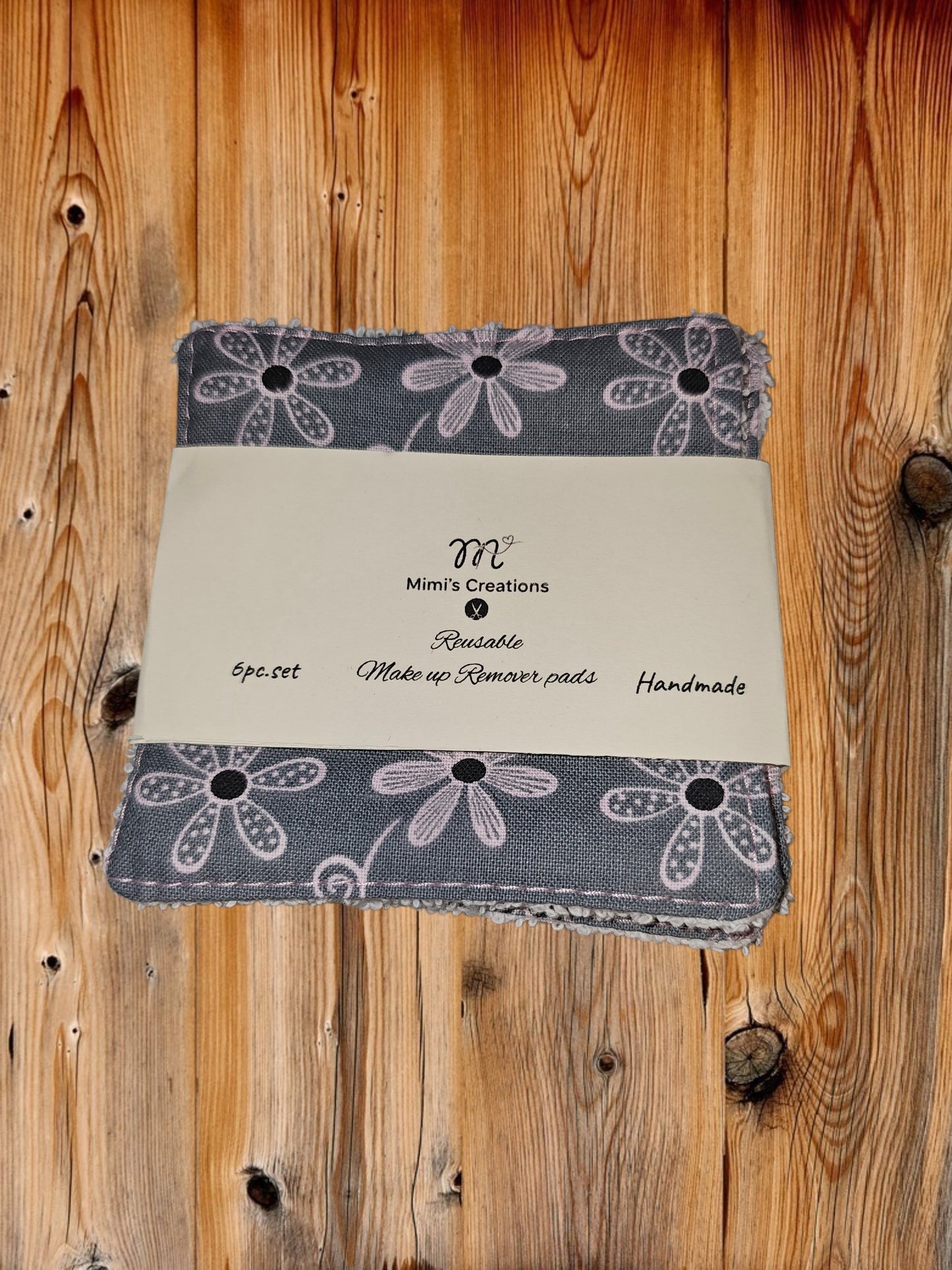 Gray with pink flowers makeup remover pads 6pc. set