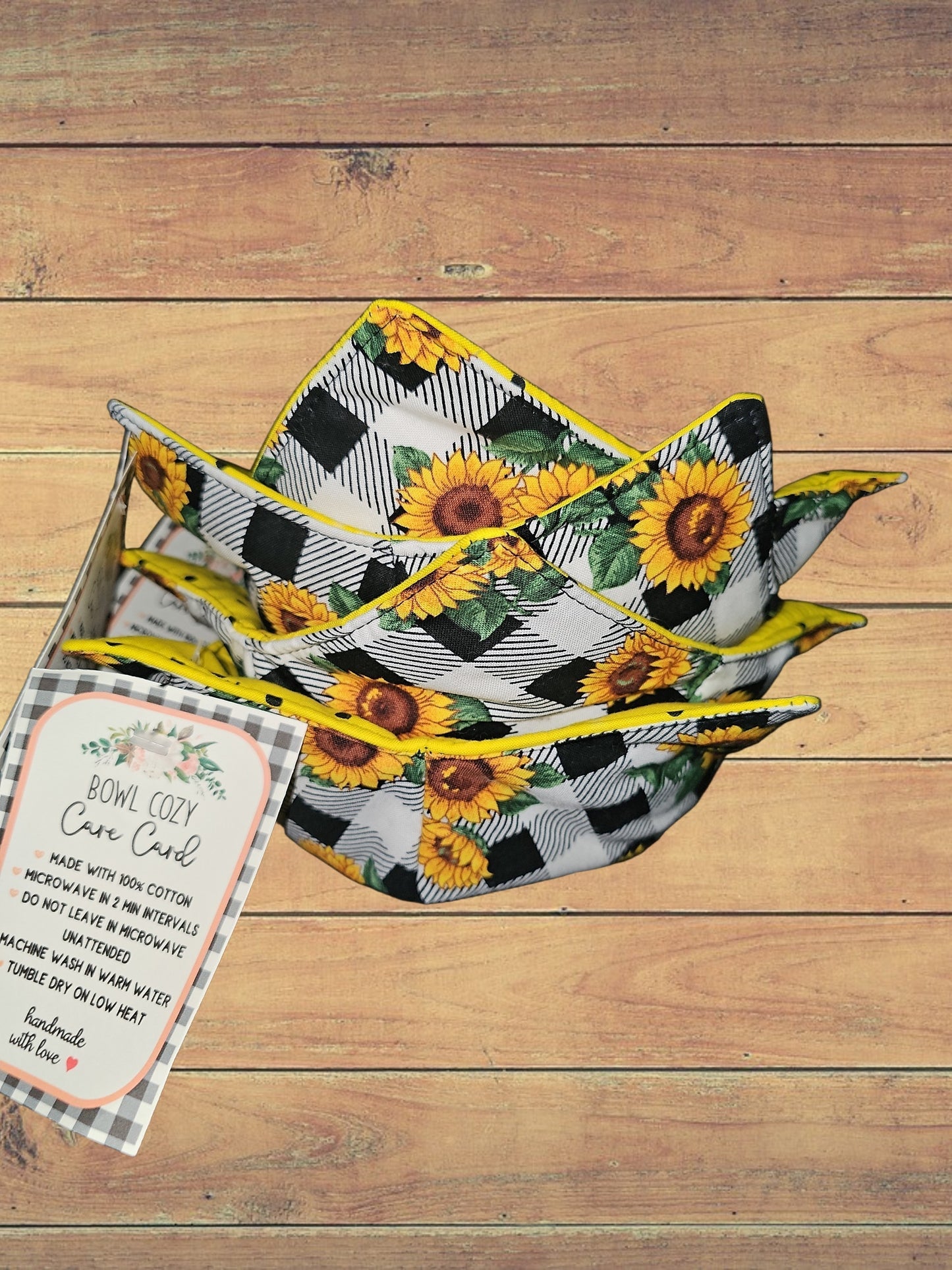 Medium Bowl Cozy checkered and sunflowers