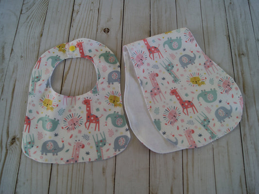 Baby Zoo Animals Bib and Burp Cloth