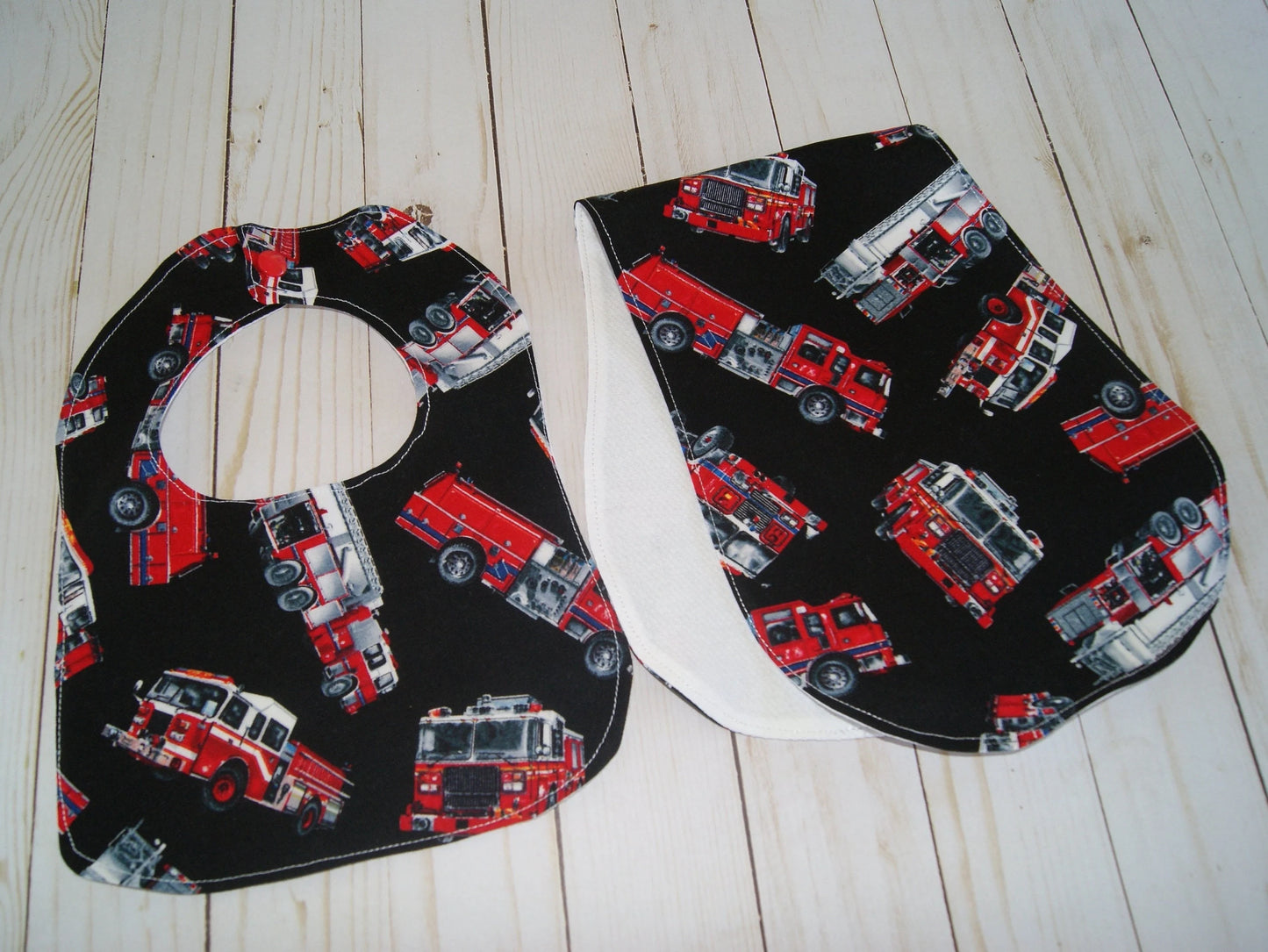 Fire Truck Bib and Burp Cloth Set