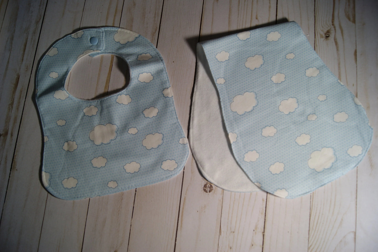 Blue Sky Bib and Burp Cloth