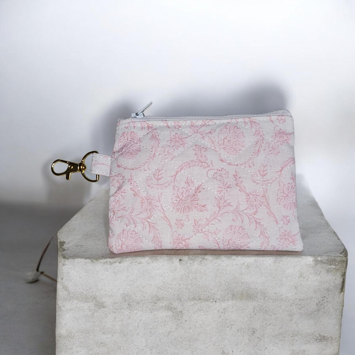 Pink floral Quilted zipper wallet with wristlet