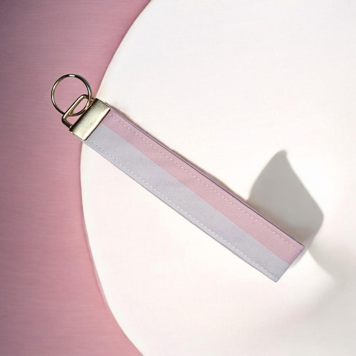 Pale Pink and white stripe quilted zipper wallet with wristlet