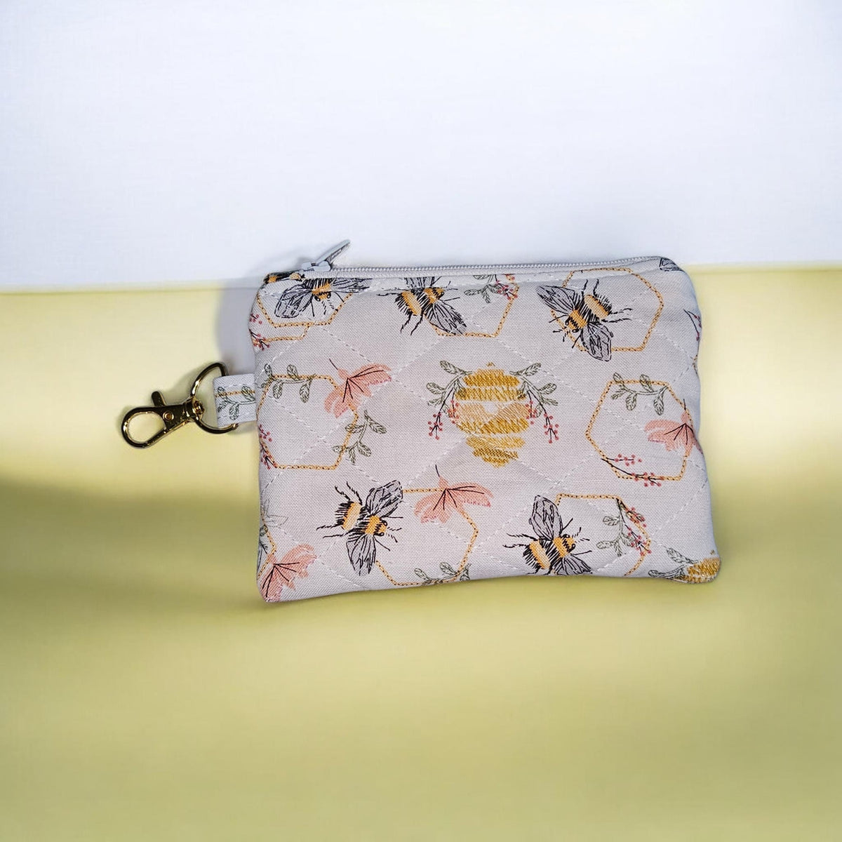 Honeybee Quilted zipper wallet with wristlet.