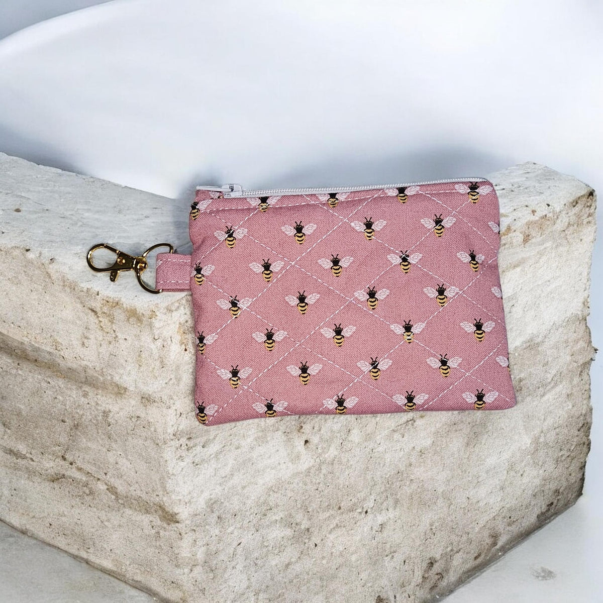 Dusty Rose Bee wristlet and quilted zipper wallet