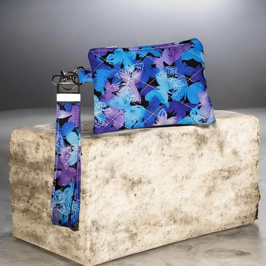 Blue and Purple Butterly wristlet wallet