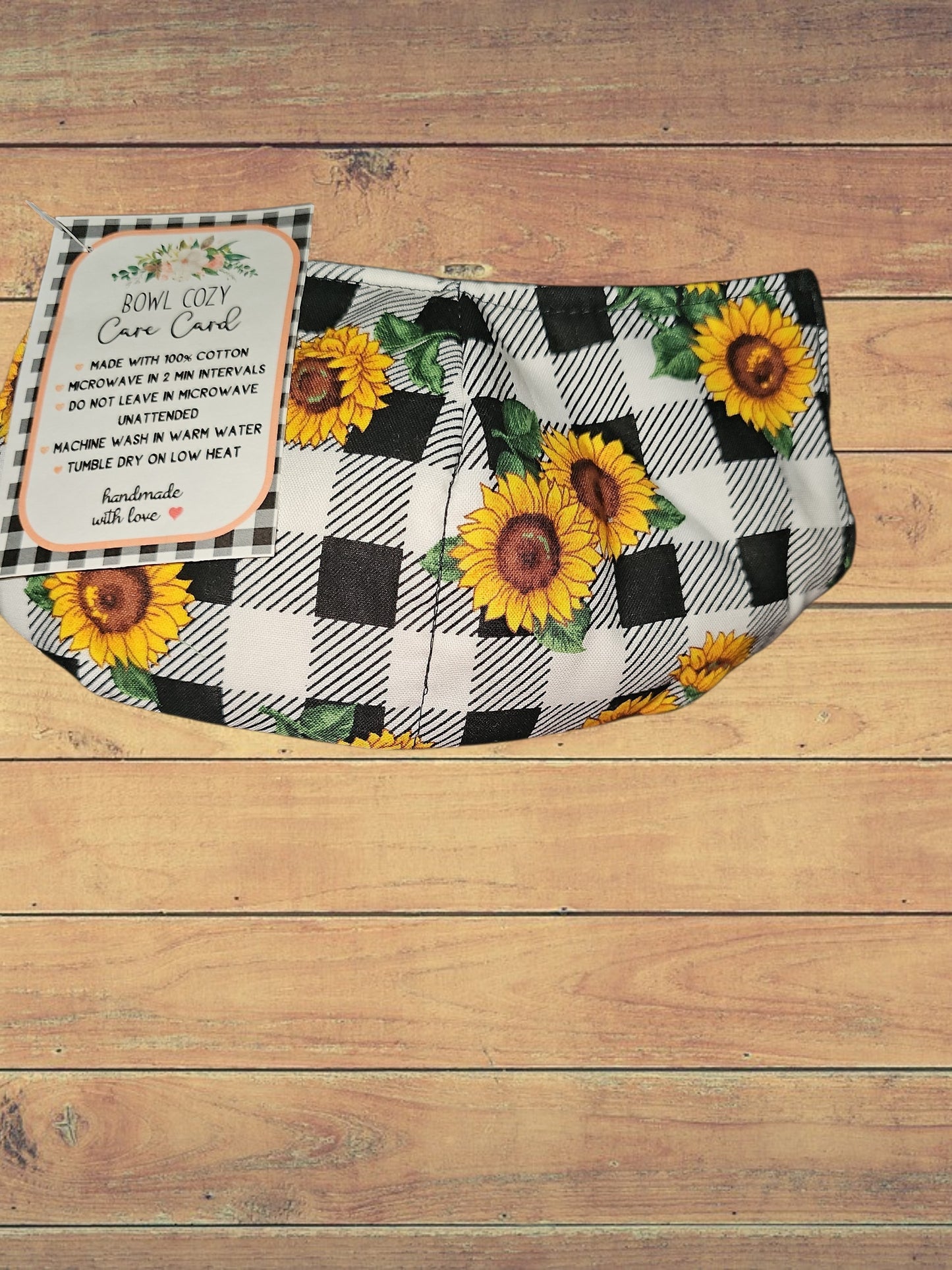 Medium Bowl Cozy checkered and sunflowers
