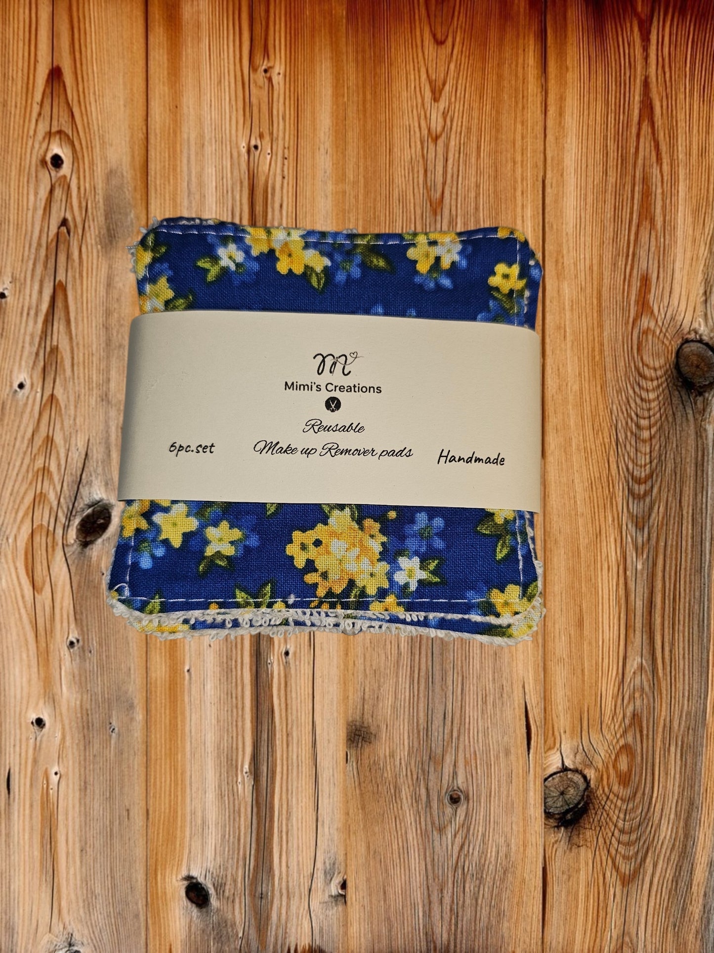 Blue with yellow flowers Makeup remover pads 6pc. set