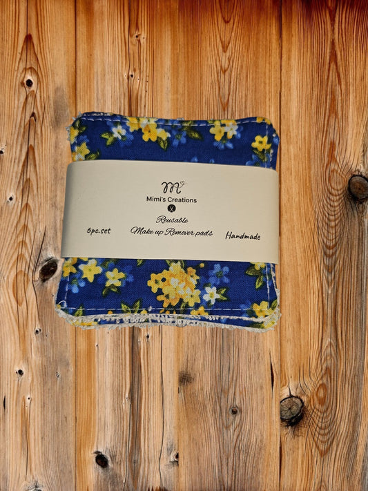 Blue with yellow flowers Makeup remover pads 6pc. set