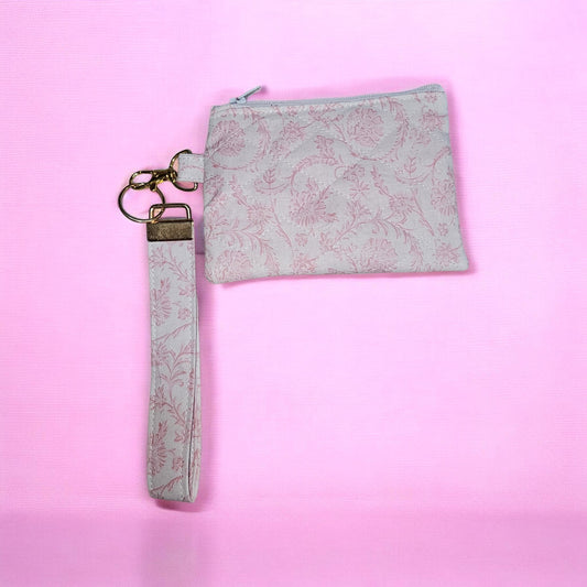 Pink floral Quilted zipper wallet with wristlet