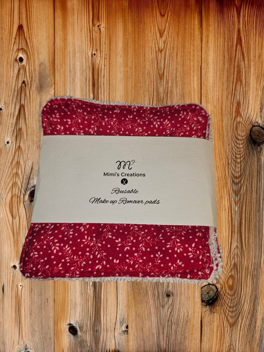 6pc. set of Makeup remover pads Red with white flowers