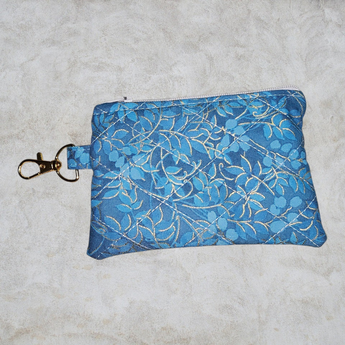 Blue and Gold metallic quilted zipper wristlet wallet