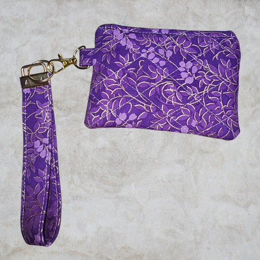 Purple metallic Wristlet zipper wallet