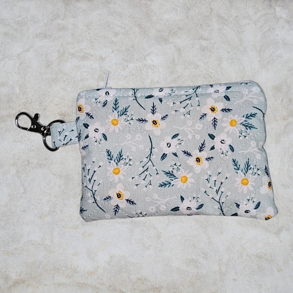 Green and white floral quilted Zipper wristlet wallet